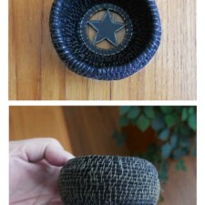 LINDA WITTE HENKE
LONE STAR is a small coiled basket created from paracord and crochet thread. The base is a metal star magnet that I purchased while on vacation in Dodge City, Kansas, home of “Boot Hill.”